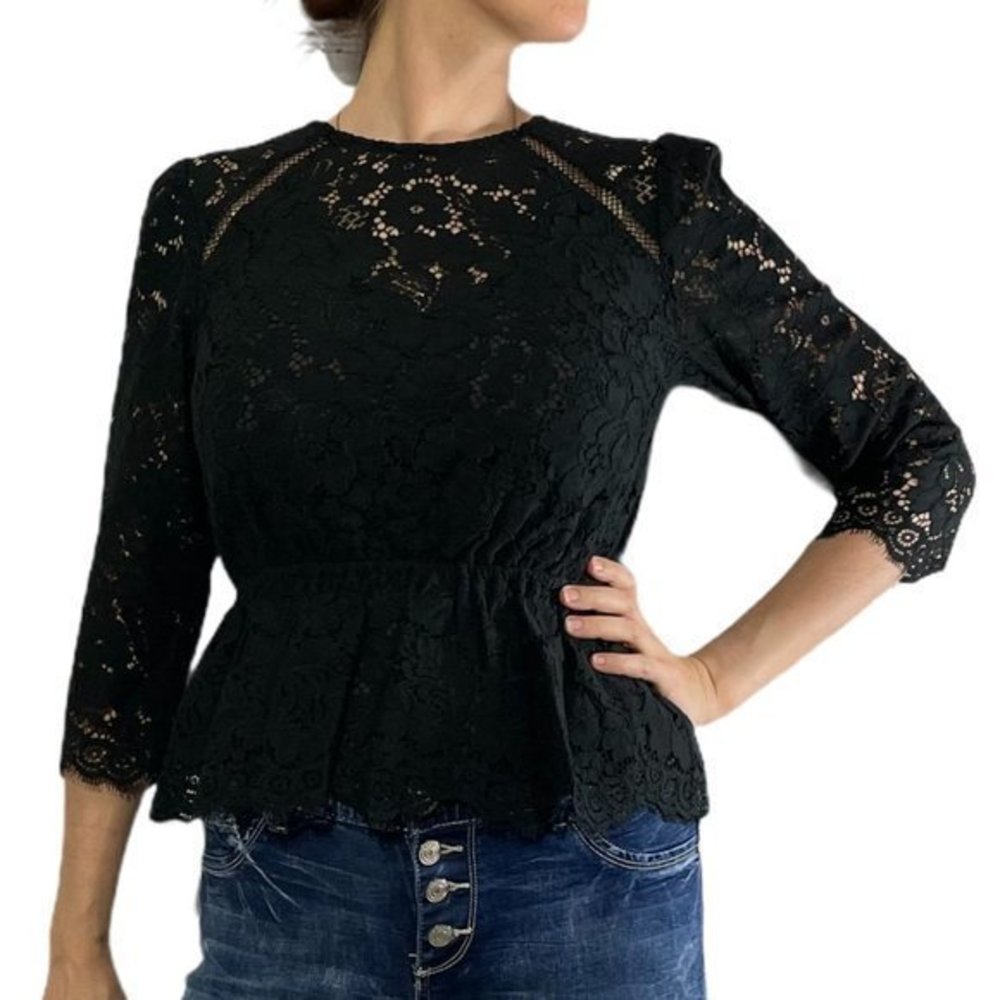 EXPRESS Black Lace Peplum Top Small